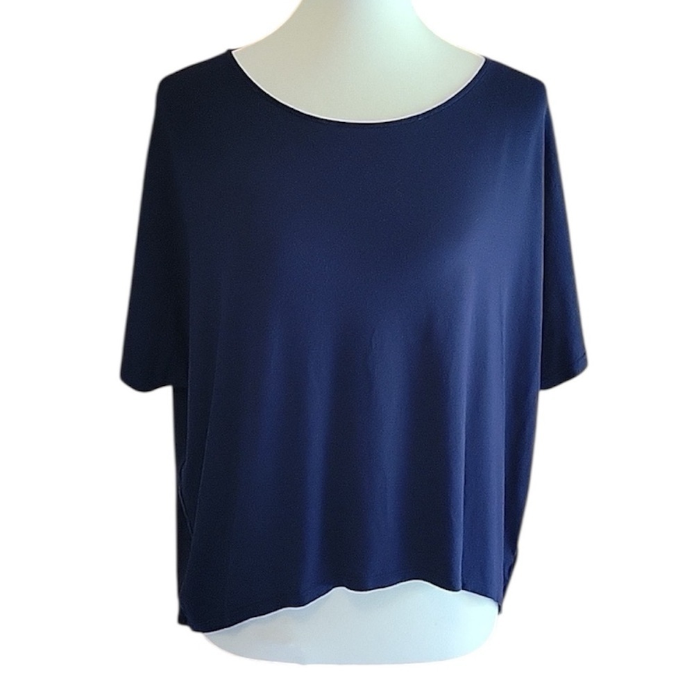 Eileen Fisher Navy Blue Crop T Shirt Sleeve Shirt Top Minimalist Women's L